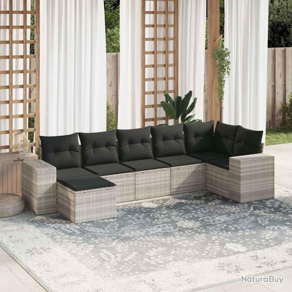 Salon de jardin avec coussins 7 pcs gris clair r�sine tress�e