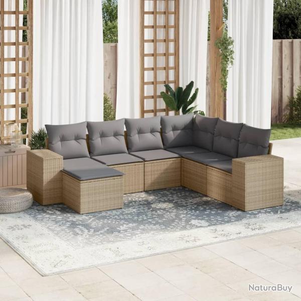 Salon de jardin avec coussins 7 pcs beige r�sine tress�e