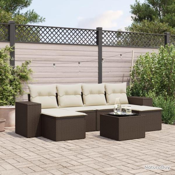 Salon de jardin avec coussins 7 pcs marron r�sine tress�e