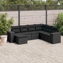 Salon de jardin 7 pcs avec coussins noir r&eacute;sine tress&eacute;e
