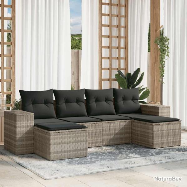 Salon de jardin 6 pcs avec coussins gris clair r�sine tress�e
