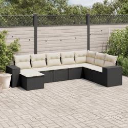 Salon de jardin 8 pcs avec coussins noir r&eacute;sine tress&eacute;e