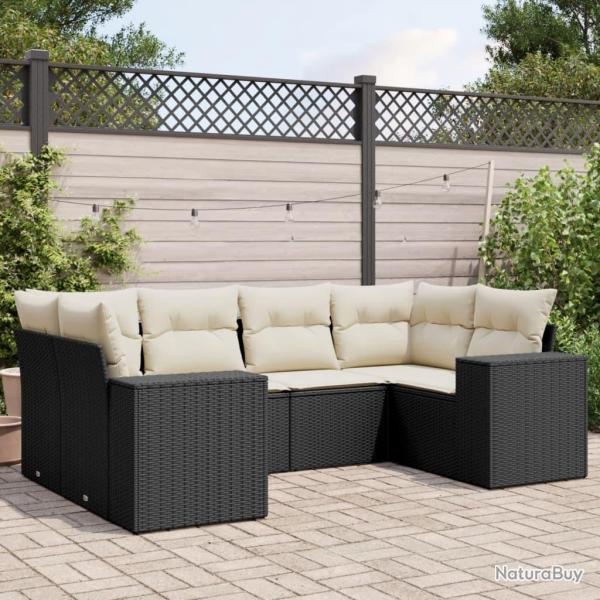 Salon de jardin 6 pcs avec coussins noir r�sine tress�e