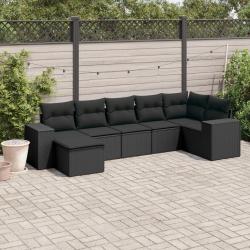 Salon de jardin 7 pcs avec coussins noir r&eacute;sine tress&eacute;e