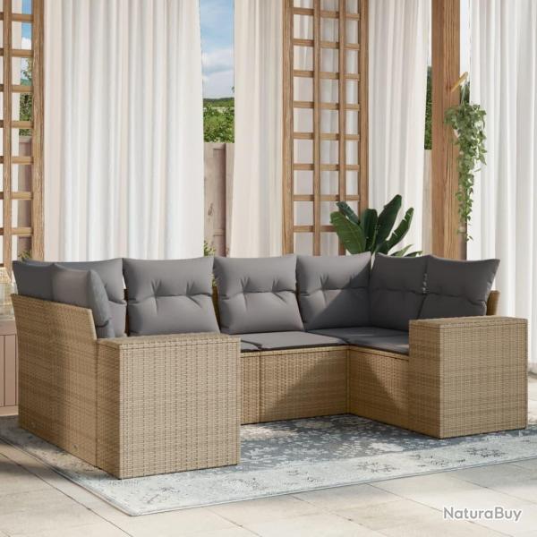 Salon de jardin avec coussins 6 pcs beige r�sine tress�e