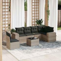 Salon de jardin avec coussins 7 pcs gris clair r&eacute;sine tress&eacute;e