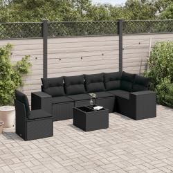 Salon de jardin 7 pcs avec coussins noir r&eacute;sine tress&eacute;e