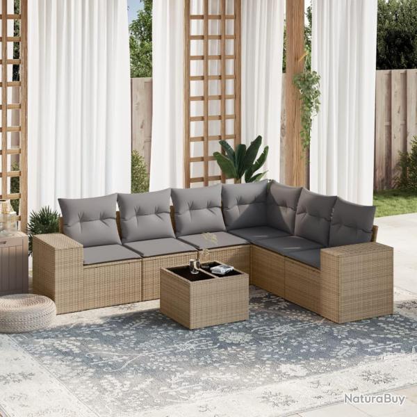 Salon de jardin avec coussins 7 pcs beige r�sine tress�e