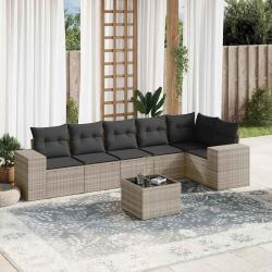 Salon de jardin avec coussins 7 pcs gris clair r&eacute;sine tress&eacute;e