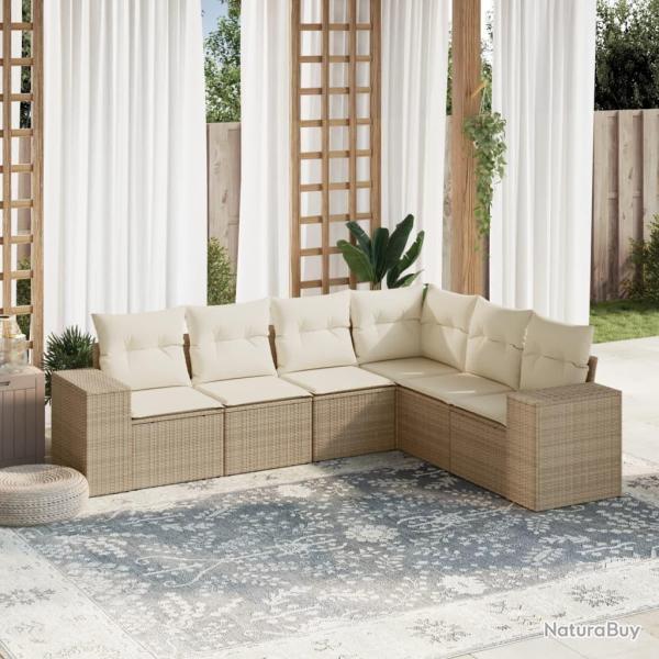 Salon de jardin avec coussins 6 pcs beige r�sine tress�e