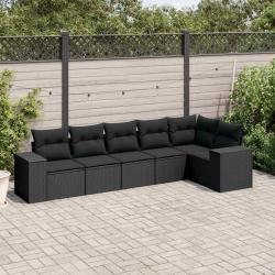 Salon de jardin 6 pcs avec coussins noir r&eacute;sine tress&eacute;e