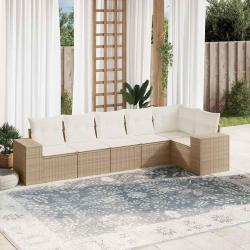 Salon de jardin avec coussins 6 pcs beige r&eacute;sine tress&eacute;e