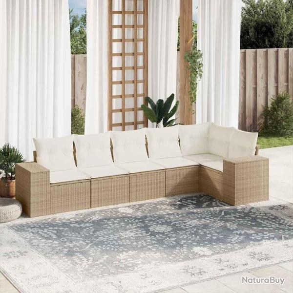 Salon de jardin avec coussins 6 pcs beige r�sine tress�e