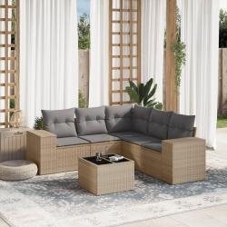 Salon de jardin avec coussins 6 pcs beige r&eacute;sine tress&eacute;e