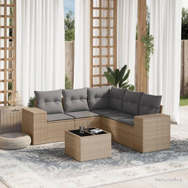 Salon de jardin avec coussins 6 pcs beige r�sine tress�e