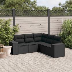 Salon de jardin 5 pcs avec coussins noir r&eacute;sine tress&eacute;e