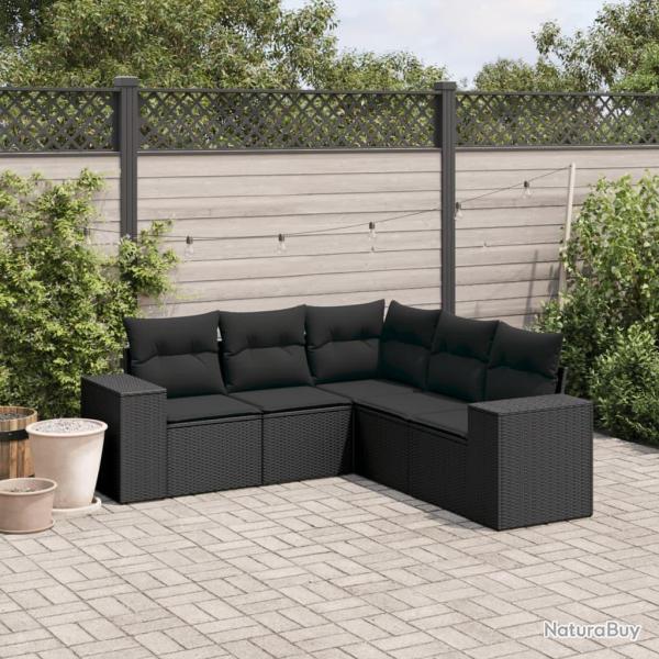 Salon de jardin 5 pcs avec coussins noir r�sine tress�e