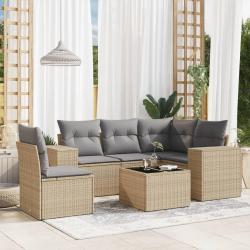 Salon de jardin avec coussins 6 pcs beige r&eacute;sine tress&eacute;e