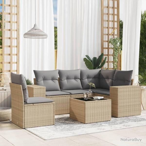 Salon de jardin avec coussins 6 pcs beige r�sine tress�e