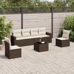 Salon de jardin avec coussins 7 pcs marron r&eacute;sine tress&eacute;e