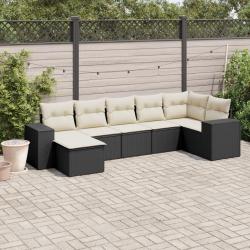 Salon de jardin 7 pcs avec coussins noir r&eacute;sine tress&eacute;e