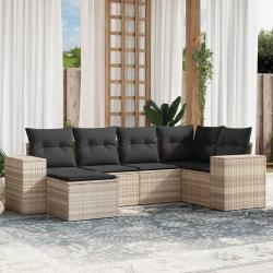 Salon de jardin 6 pcs avec coussins gris clair r&eacute;sine tress&eacute;e