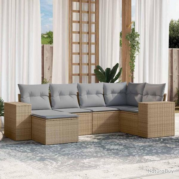 Salon de jardin avec coussins 6 pcs beige r�sine tress�e
