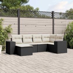 Salon de jardin 6 pcs avec coussins noir r&eacute;sine tress&eacute;e