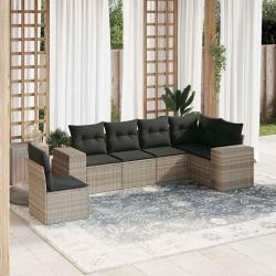 Salon de jardin 6 pcs avec coussins gris clair r&eacute;sine tress&eacute;e