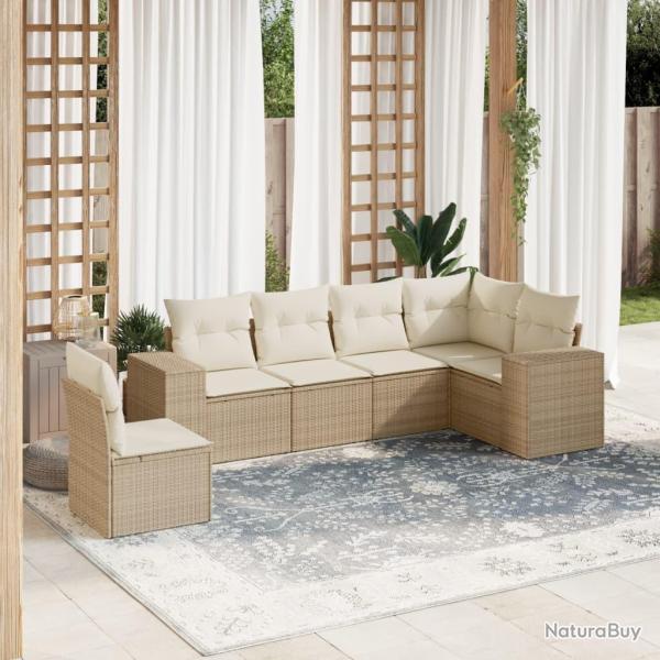 Salon de jardin avec coussins 6 pcs beige r�sine tress�e