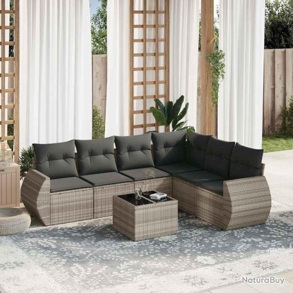 Salon de jardin avec coussins 7 pcs gris clair r�sine tress�e
