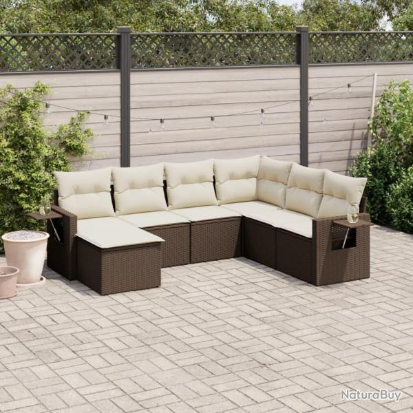 Salon de jardin avec coussins 7 pcs marron r�sine tress�e