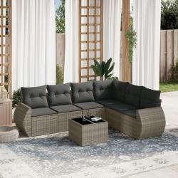Salon de jardin avec coussins 7 pcs gris r&eacute;sine tress&eacute;e