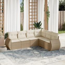 Salon de jardin avec coussins 6 pcs beige r&eacute;sine tress&eacute;e