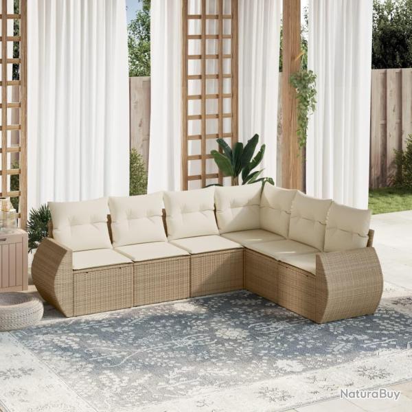 Salon de jardin avec coussins 6 pcs beige r�sine tress�e