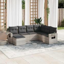Salon de jardin avec coussins 7 pcs gris clair r&eacute;sine tress&eacute;e