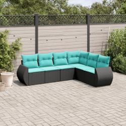 Salon de jardin 6 pcs avec coussins noir r&eacute;sine tress&eacute;e