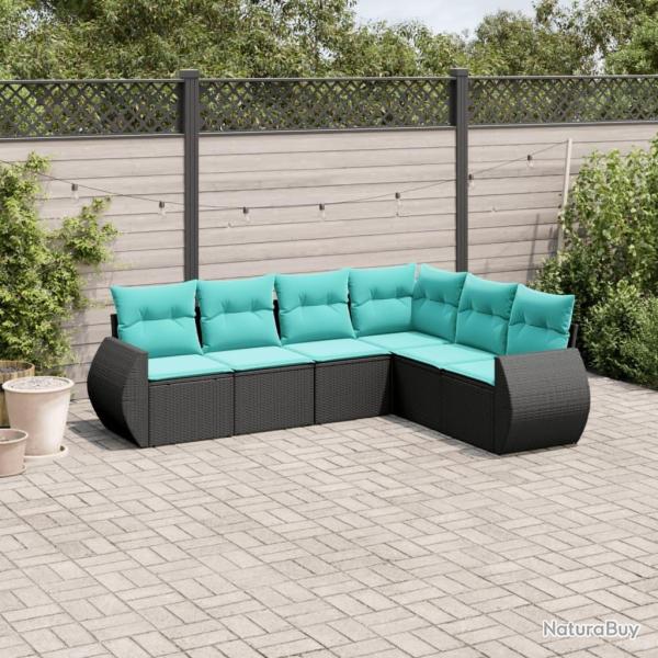 Salon de jardin 6 pcs avec coussins noir r�sine tress�e