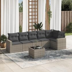 Salon de jardin avec coussins 7 pcs gris r&eacute;sine tress&eacute;e