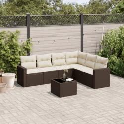 Salon de jardin avec coussins 7 pcs marron r&eacute;sine tress&eacute;e