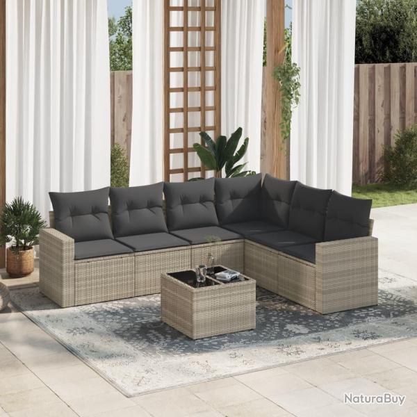 Salon de jardin avec coussins 7 pcs gris clair r�sine tress�e