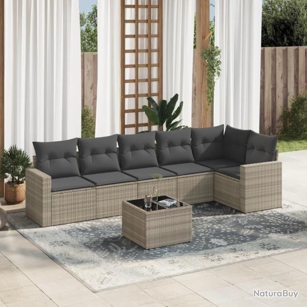 Salon de jardin avec coussins 7 pcs gris clair r�sine tress�e