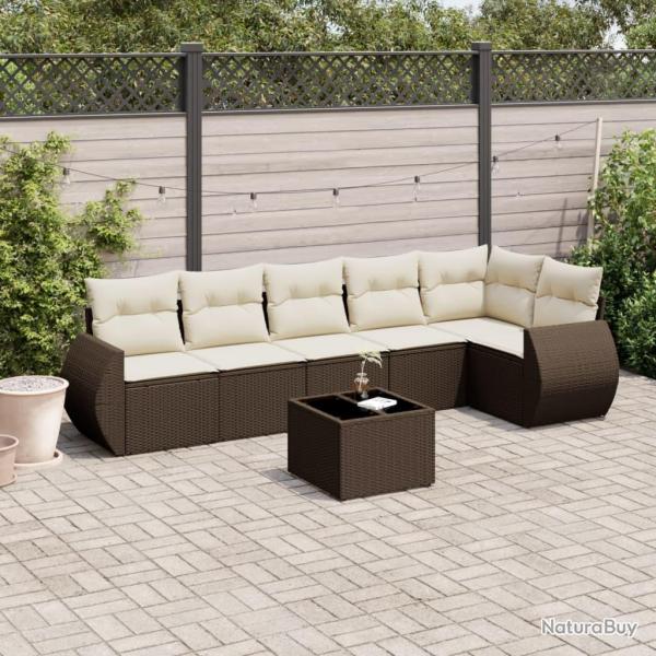 Salon de jardin avec coussins 7 pcs marron r�sine tress�e