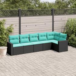 Salon de jardin 6 pcs avec coussins noir r&eacute;sine tress&eacute;e