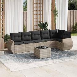 Salon de jardin avec coussins 7 pcs gris clair r&eacute;sine tress&eacute;e