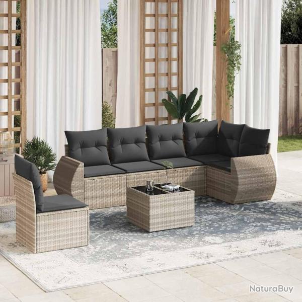 Salon de jardin avec coussins 7 pcs gris clair r�sine tress�e