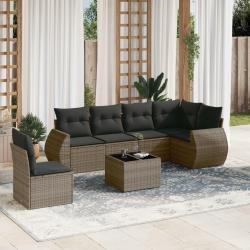 Salon de jardin avec coussins 7 pcs gris r&eacute;sine tress&eacute;e