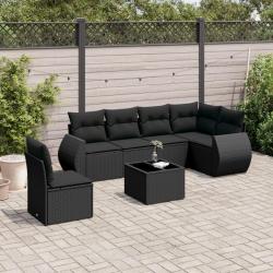 Salon de jardin 7 pcs avec coussins noir r&eacute;sine tress&eacute;e