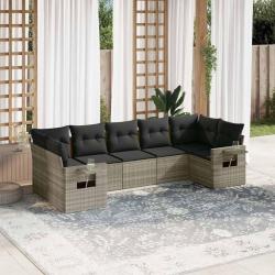 Salon de jardin avec coussins 7 pcs gris clair r&eacute;sine tress&eacute;e