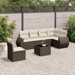 Salon de jardin avec coussins 7 pcs marron r&eacute;sine tress&eacute;e